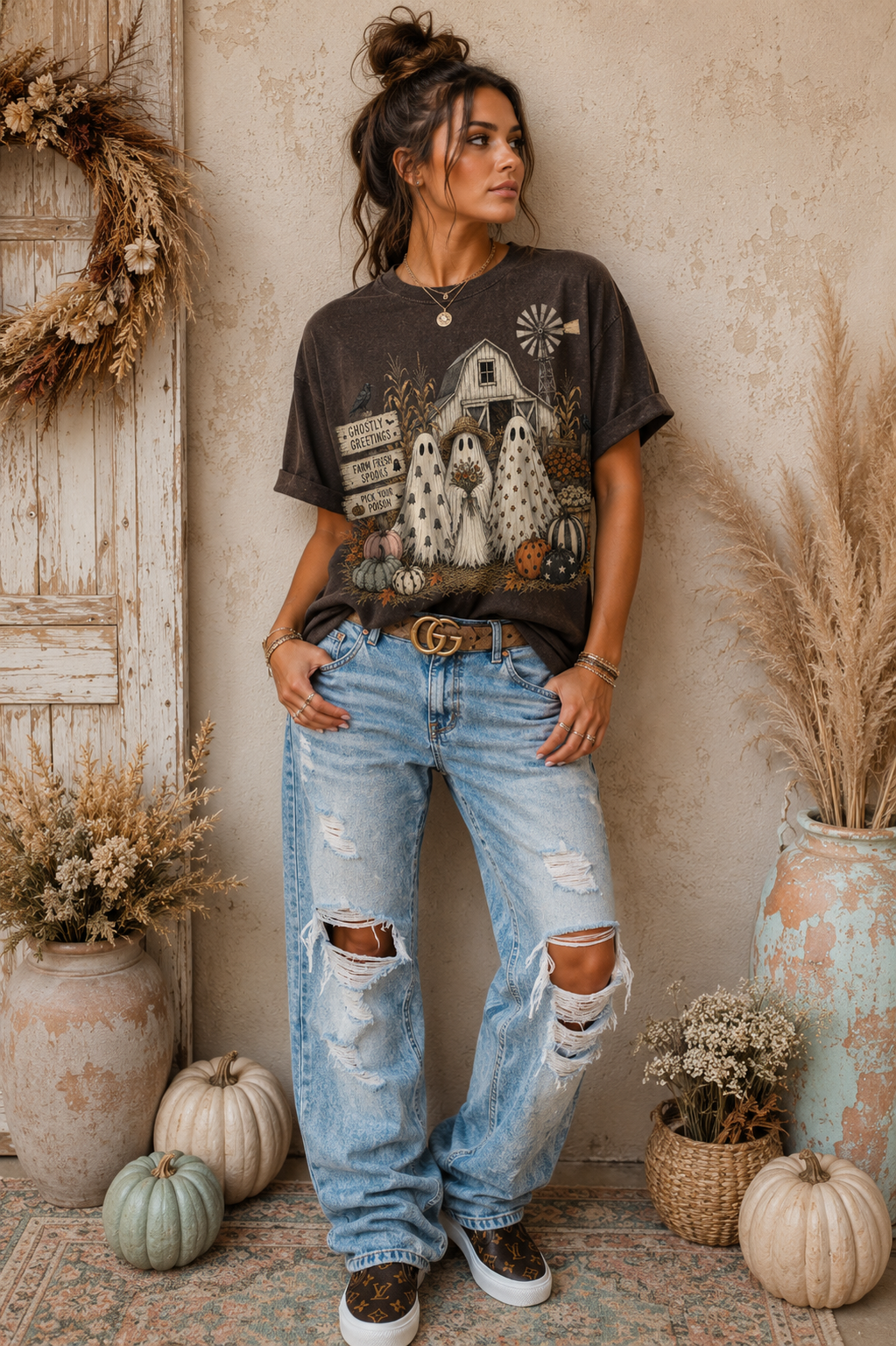 🍂👻 Ghostly Greetings Distressed Espresso Comfort Colors T