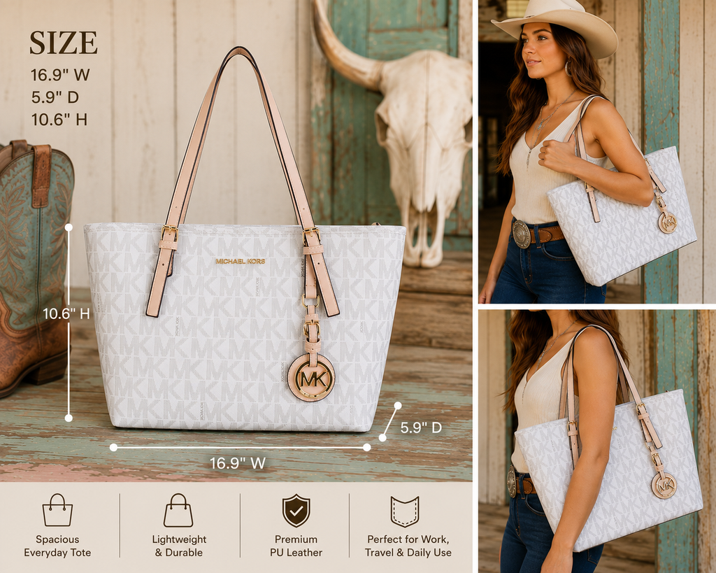 🤍✨ Upcycled Ivory Luxe MK Tote 👜✨🤍