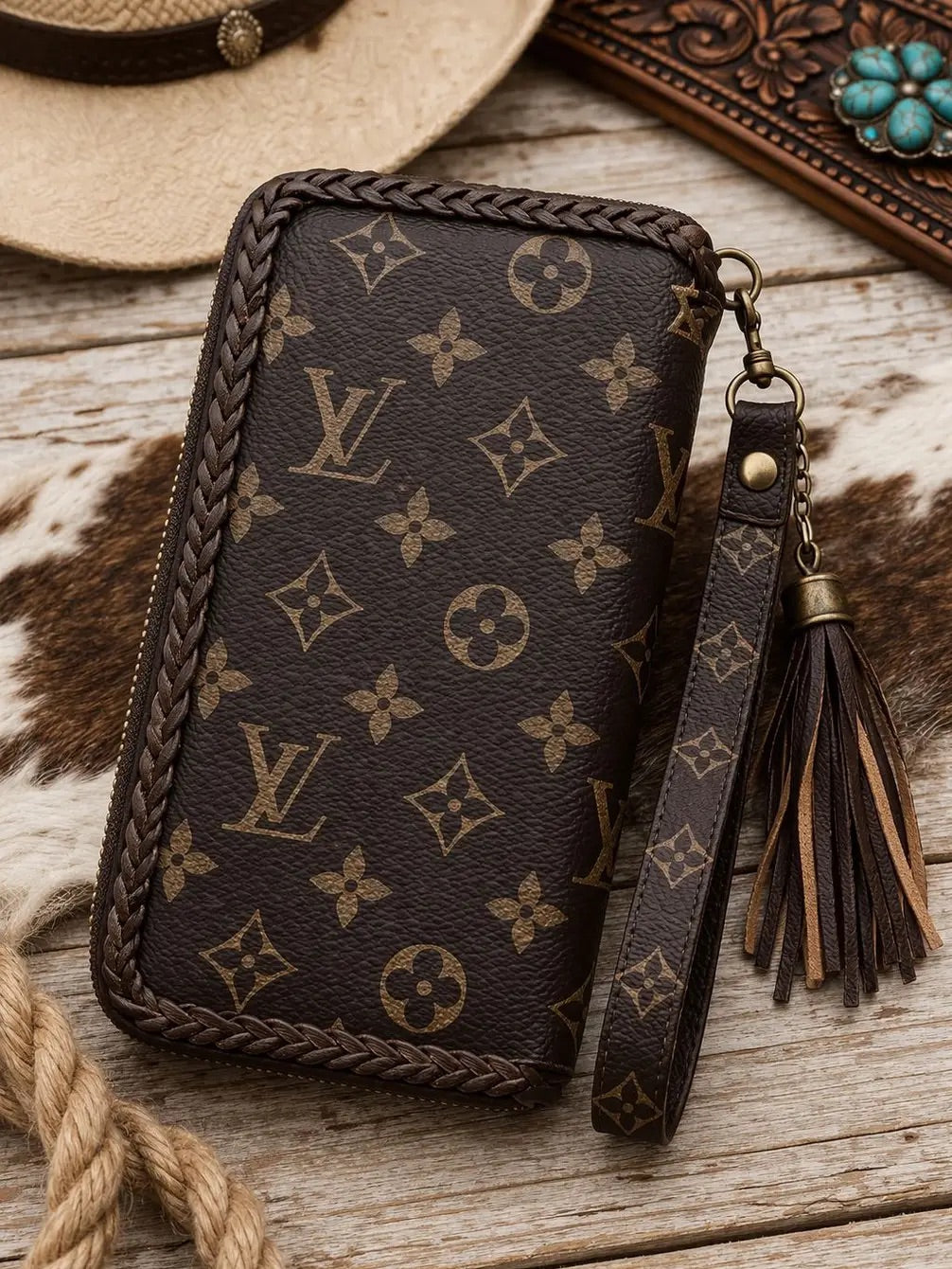 Braiden's Western Fringe Upcycled Wristlet/Wallet🤎✨
